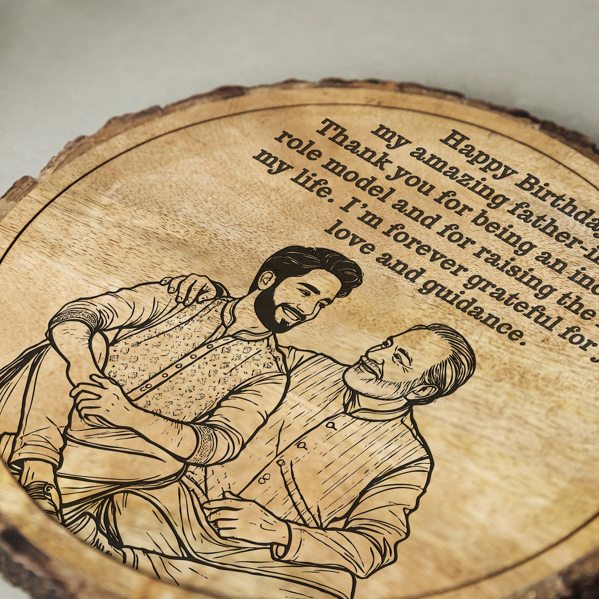 Customized Birthday Gift plaque for Father-in-Law - Mango Wood 8x8 Inch