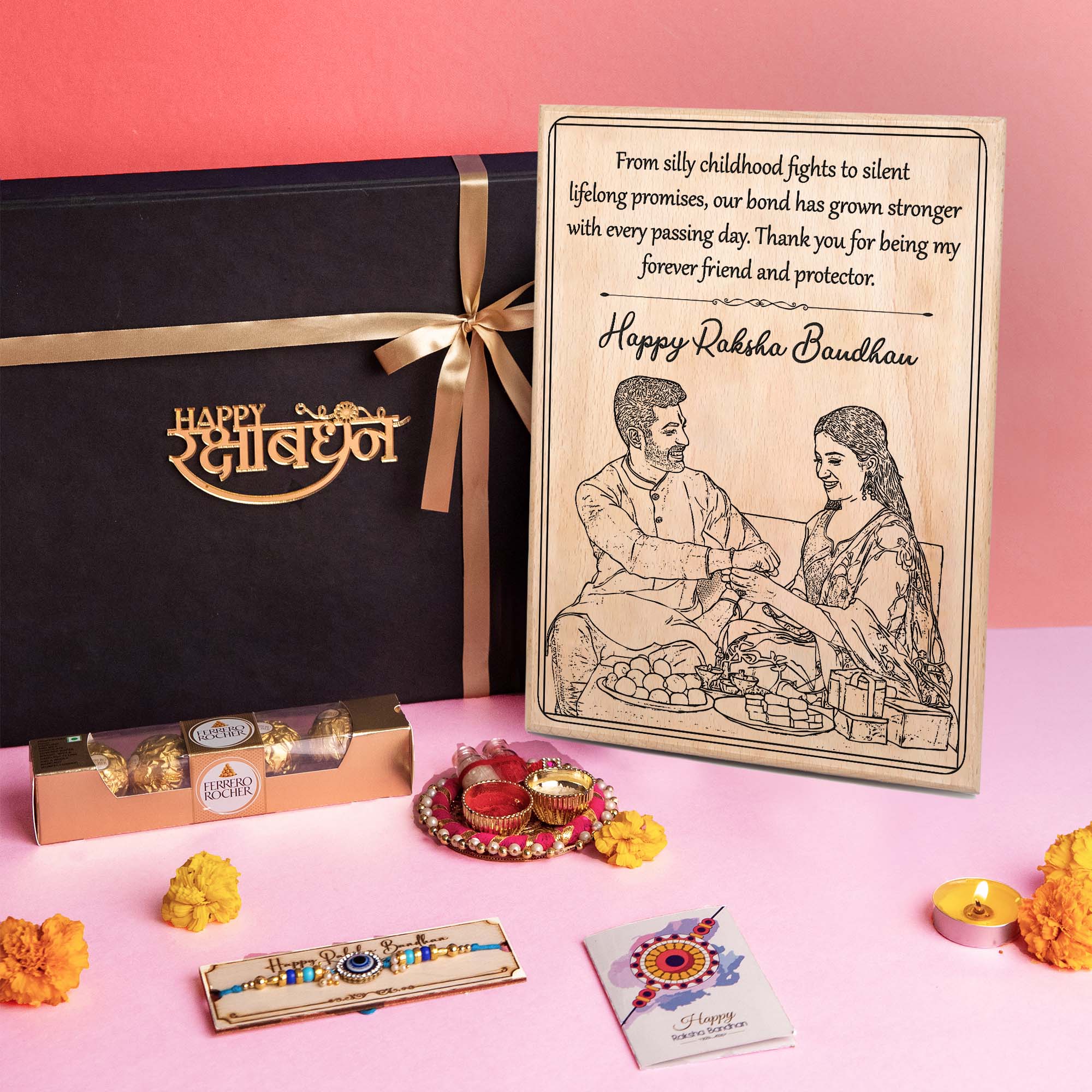 5-in-1 Sibling Love Treasure Box – A Heartfelt Hamper Featuring a Gift wooden portrait