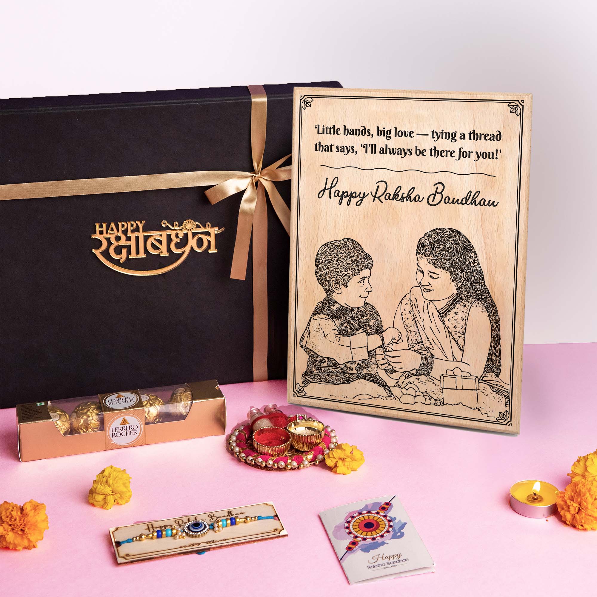 5-in-1 Sibling Love Treasure Box – A Heartfelt Hamper Featuring a Gift wooden portrait