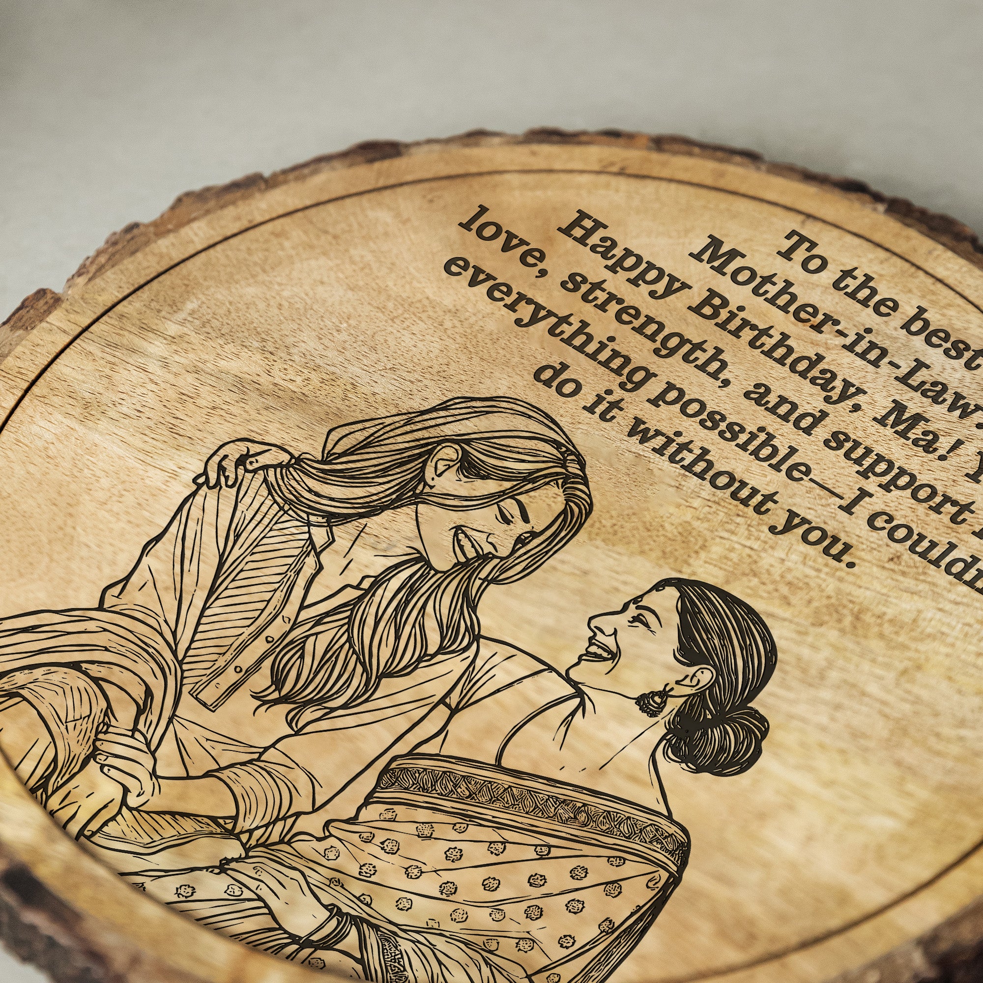 Customized Birthday Gift plaque for Mother-in-Law - Mango Wood 8x8 Inch