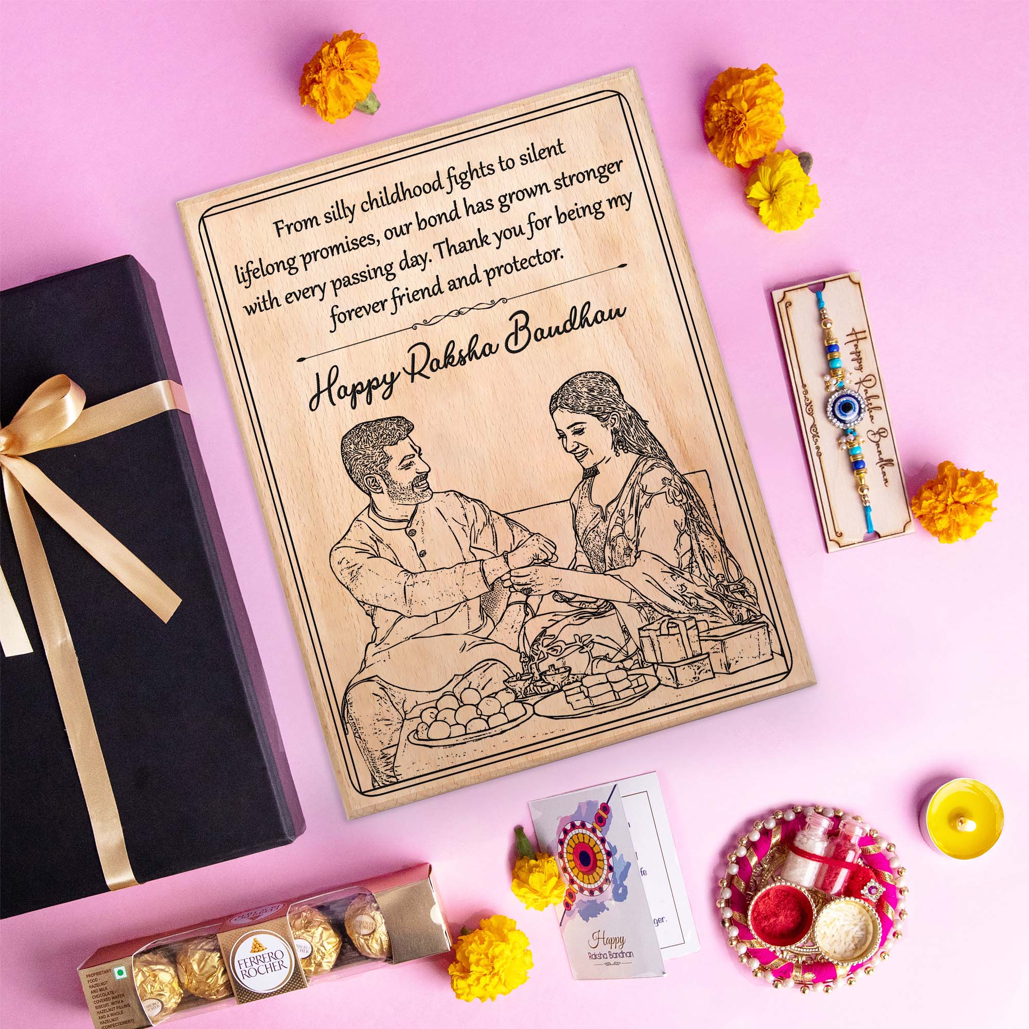 5-in-1 Sibling Love Treasure Box – A Heartfelt Hamper Featuring a Gift wooden portrait