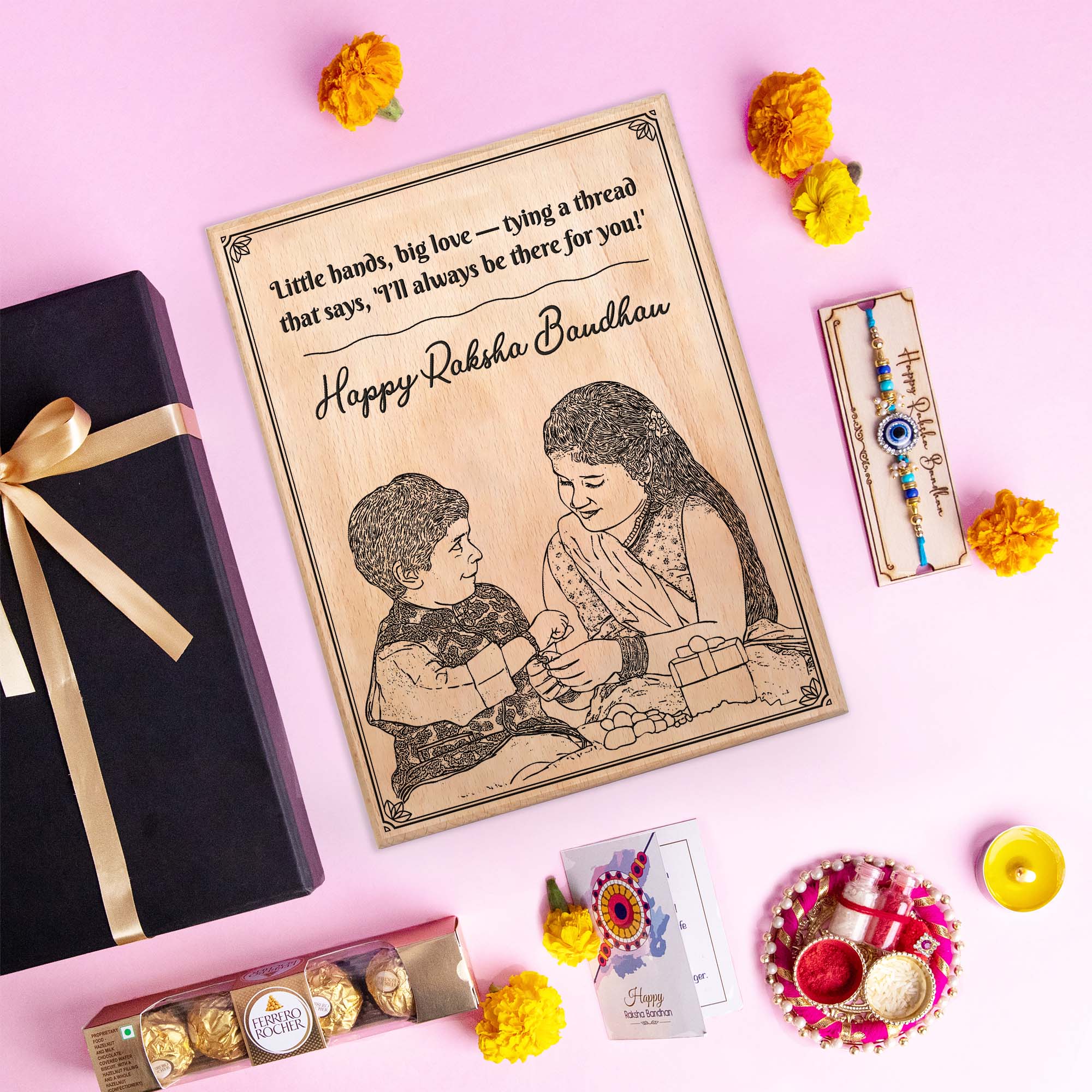5-in-1 Sibling Love Treasure Box – A Heartfelt Hamper Featuring a Gift wooden portrait