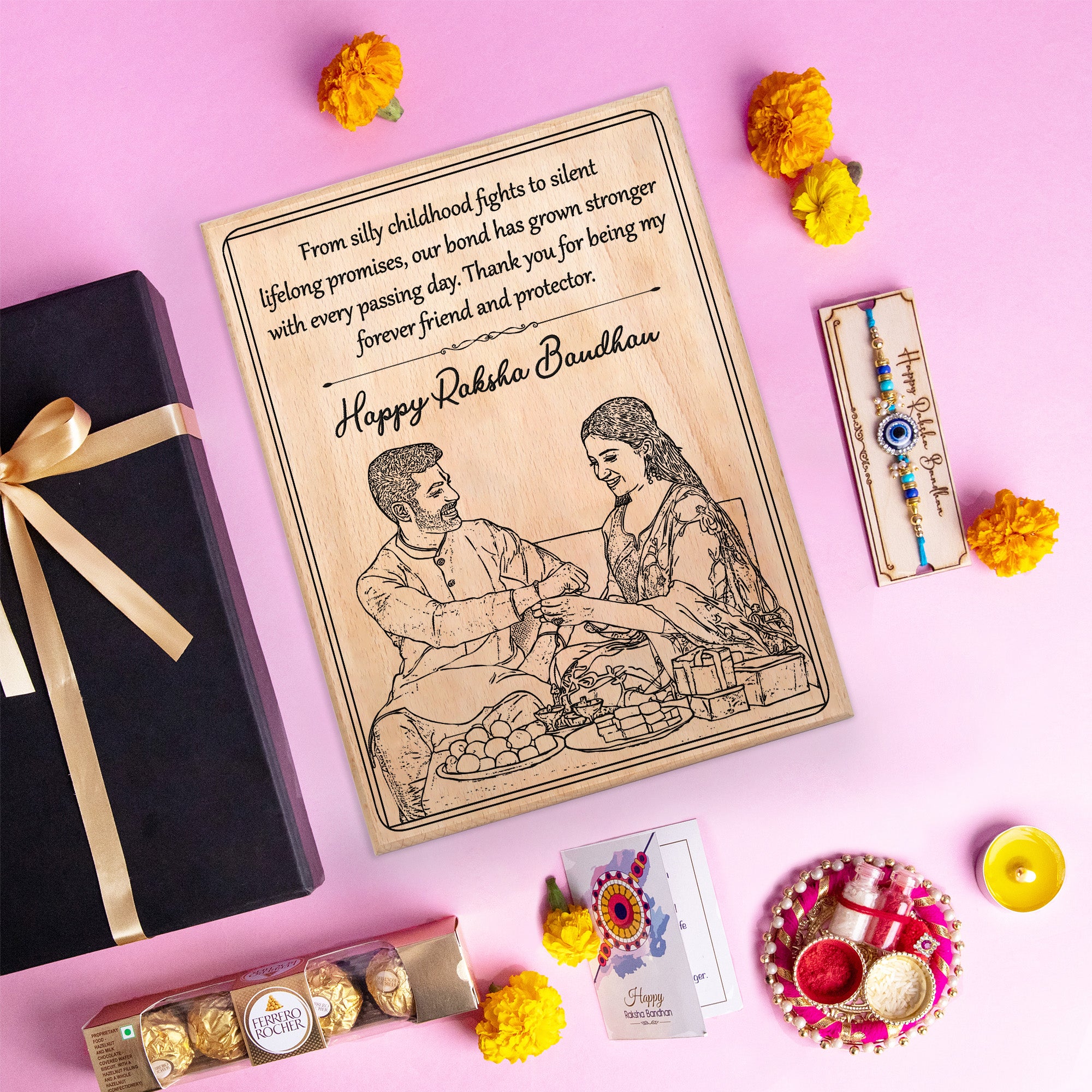 5-in-1 Sibling Love Treasure Box – A Heartfelt Hamper Featuring a Gift wooden portrait