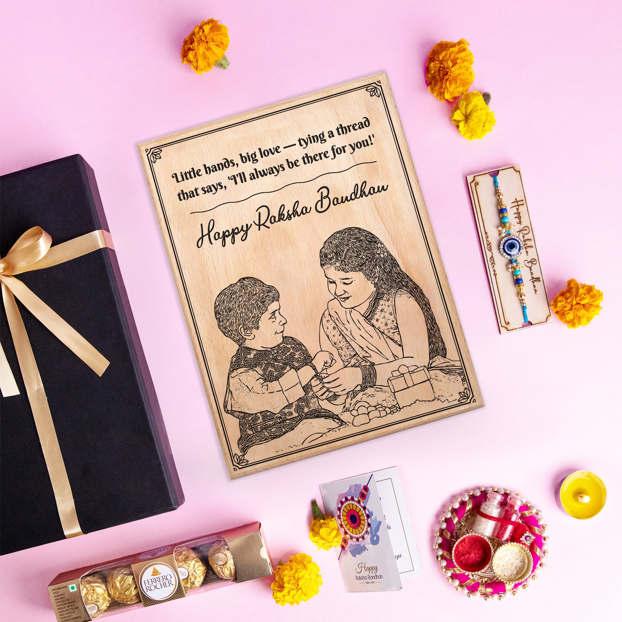5-in-1 Sibling Love Treasure Box – A Heartfelt Hamper Featuring a Gift wooden portrait