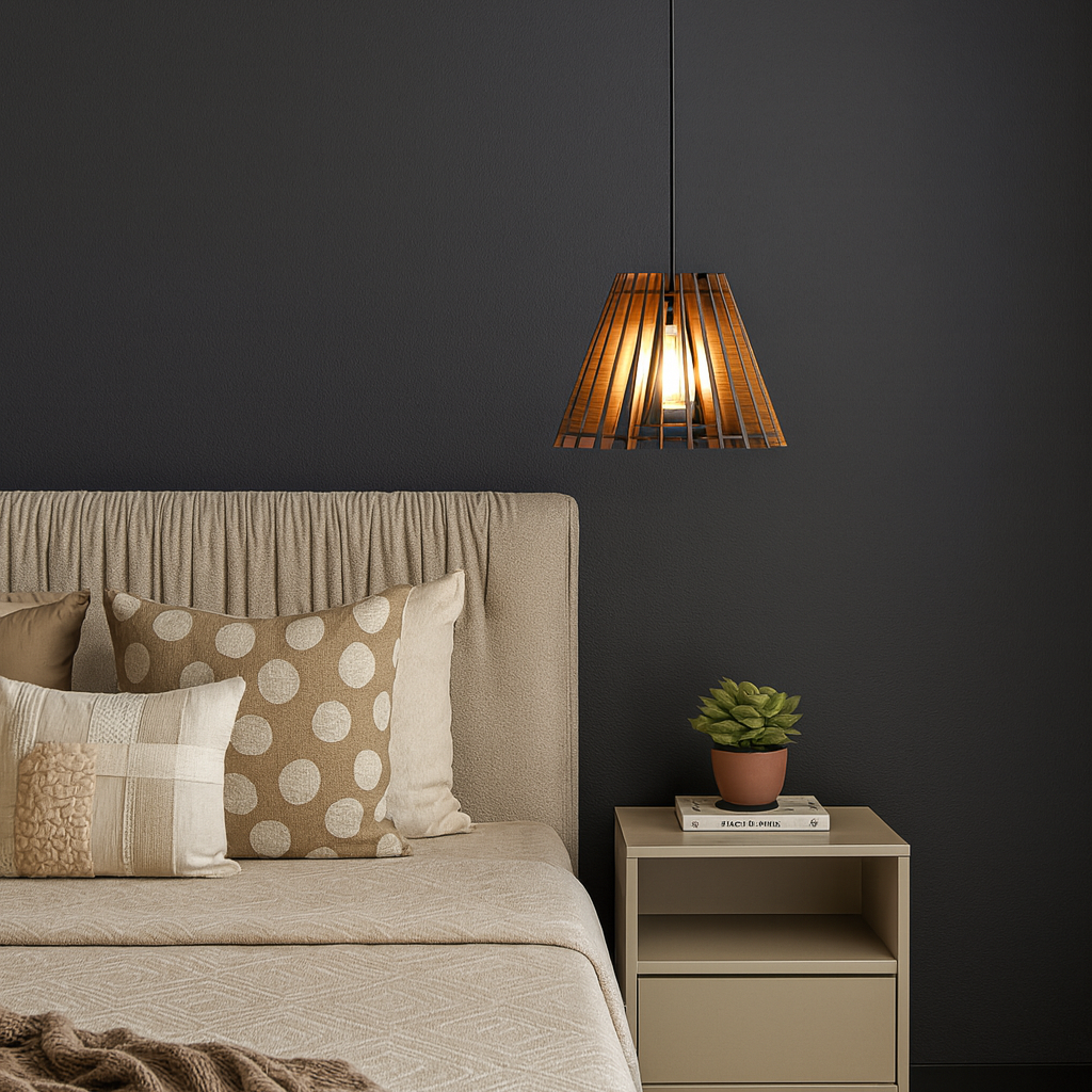 Wooden shade pendant lamp
