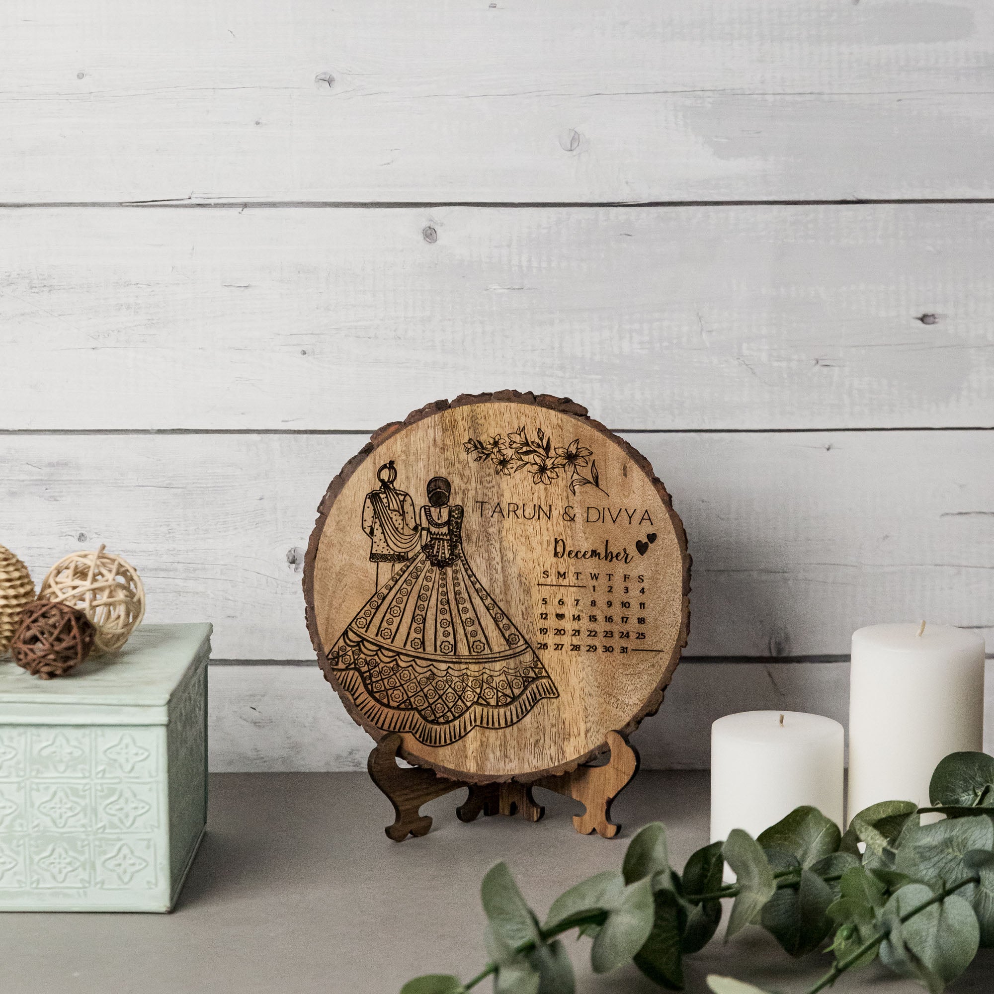 'CUSTOMIZED NORTH INDIAN WEDDING GIFT' - Wooden Plaque