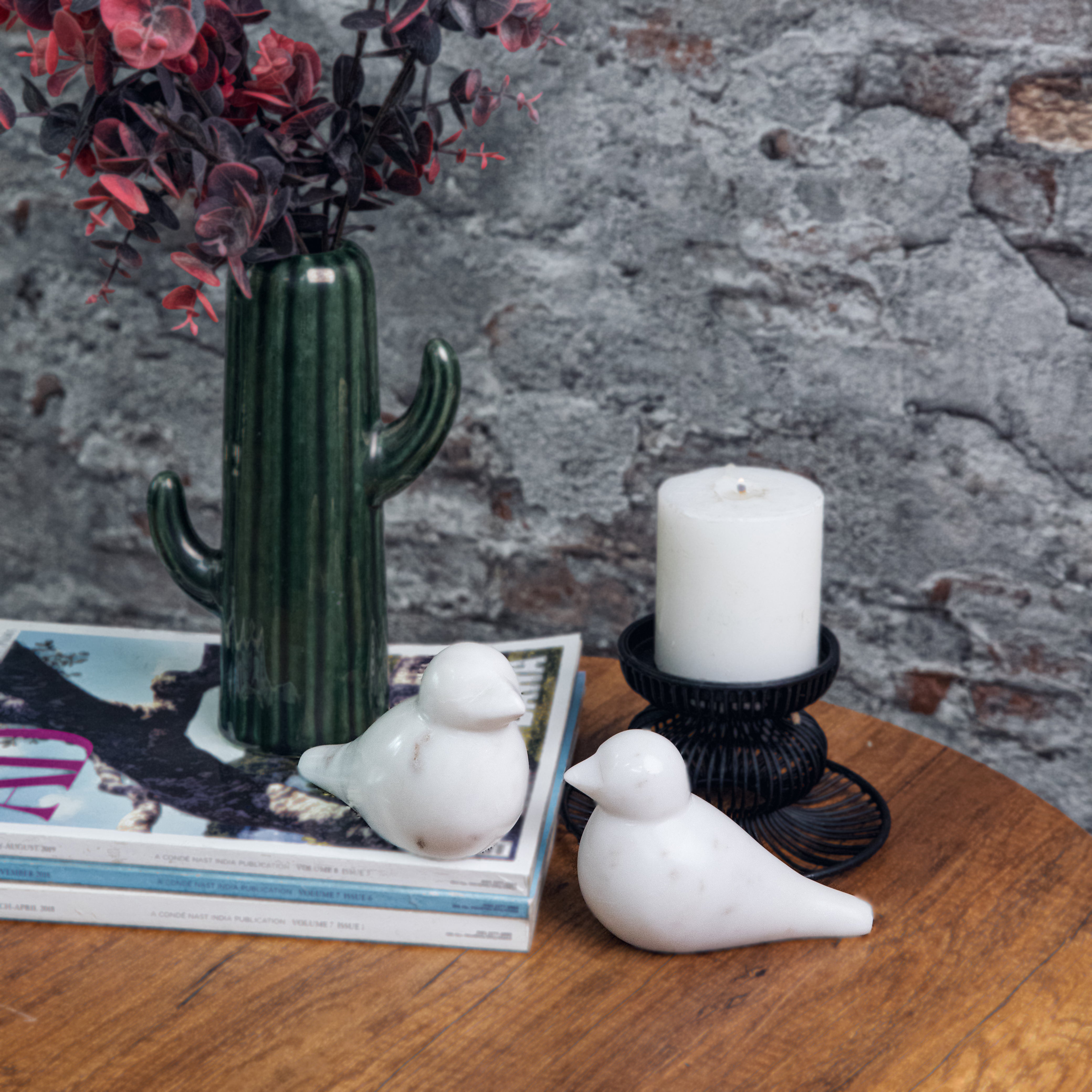 White Marble Bird Décor Accent - Set of 2