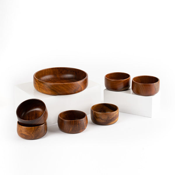 BARO WOODEN BOWLS -SET OF 1 LARGE AND 6 SMALL BOWLS