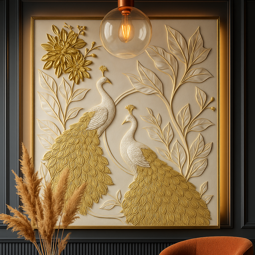 Peacock Wall Art in White